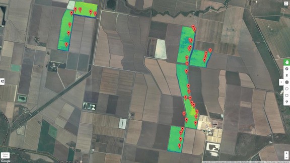 FluroSat Nitrogen map showing multiple cotton fields 